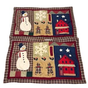Vtg Set 2 Quilted Christmas king sized Pillow Sham Snowmen‎ Gingerbread Holiday